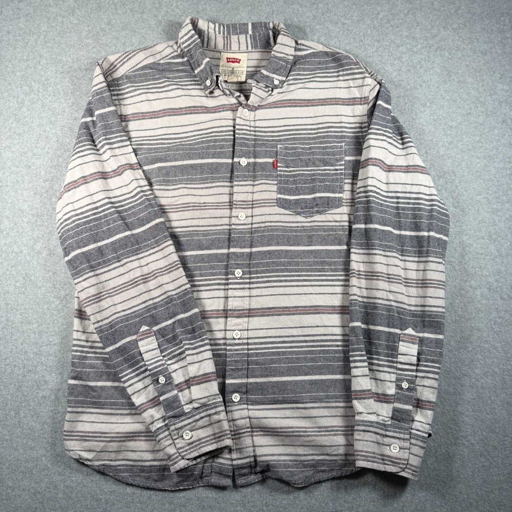 Levi's Men's Medium Relaxed Hickory Stripe Railroad Workwear Button Shirt Cotton